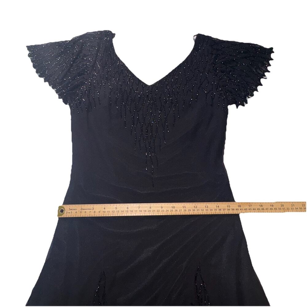 VNTG J Kara 90s Fairycore Black Beaded Mesh Dress Flutter Sleeves asymmetrical - Picture 7 of 15